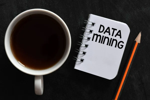 Data Mining Ord Ett Kontor Anteckningsbok Svart Bakgrund Affärsidé — Stockfoto