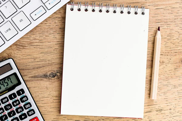 Blank Notepad Office Wooden Table — Stock Photo, Image