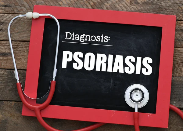 Слово Psoriasis Доске Рядом Стетоскопом Медицинская Концепция — стоковое фото