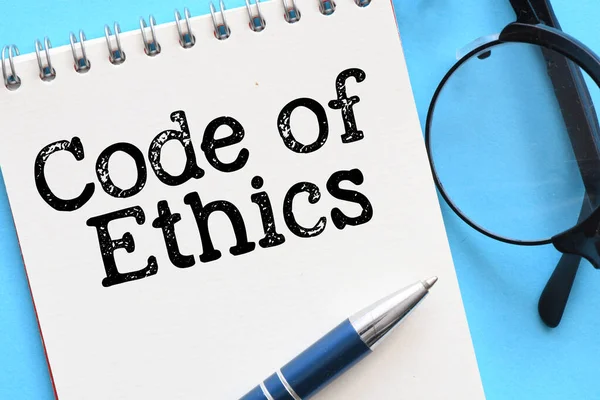 Code Ethics Words Notebook Blue Table — Stockfoto