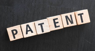 PATENT word made with wooden blocks