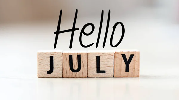 Hello July Word Small Chalk Board Light Background — Stock Photo, Image