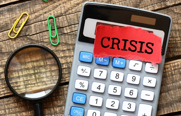 Word Crisis Small Piece Paper Lying Calculator — Stock Photo, Image