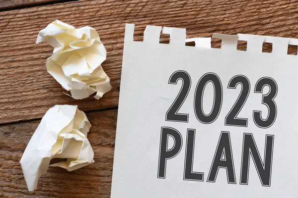 Plan 2023 Words Written Office Notebook Concept Business Plans New — Fotografia de Stock