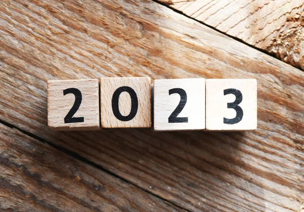 2023 Año Texto Hecho Bloques Madera — Foto de Stock