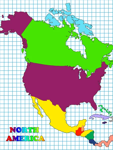 Farbenfrohe Nordamerika-Karte — Stockfoto