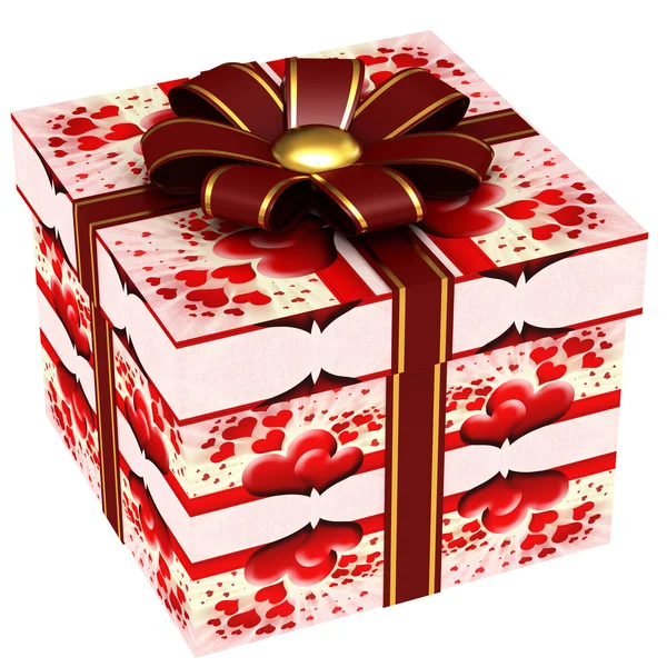 Caixa de presente com fita vermelha arco — Fotografia de Stock