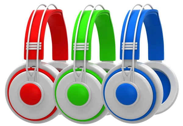 Red, green and blue headphones — Stock Photo, Image