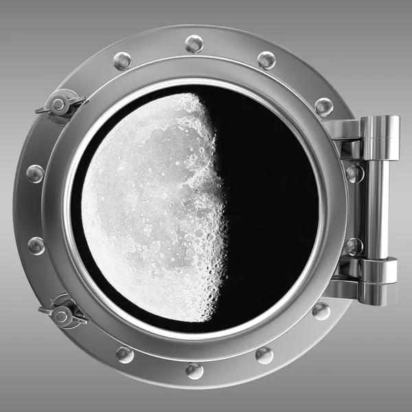 Porthole with a view to moon — Stock Photo, Image