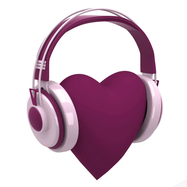 Pink headphones with a heart — Stock Photo, Image