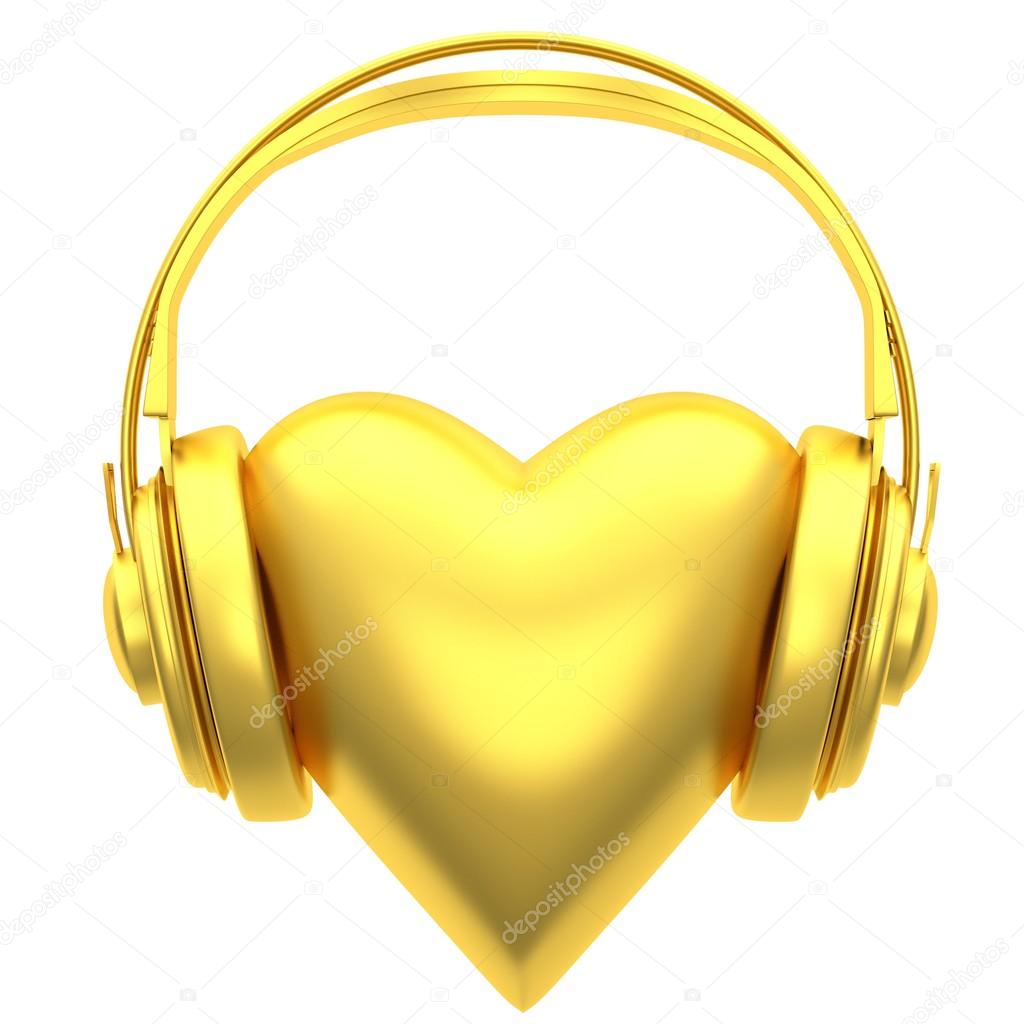 Gold headphones with a heart