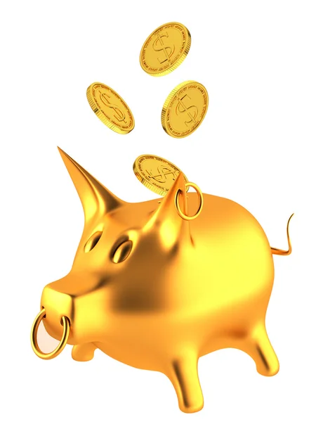 Gold Sparschwein mit Münzen — Stockfoto