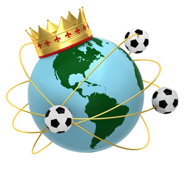 Soccer ball with crown and globe — Stock Photo, Image