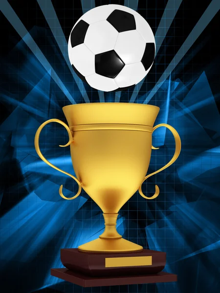 Золотая чашка с футбольным мячом — стоковое фото