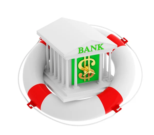 Bank building in life buoy — Stock Photo, Image