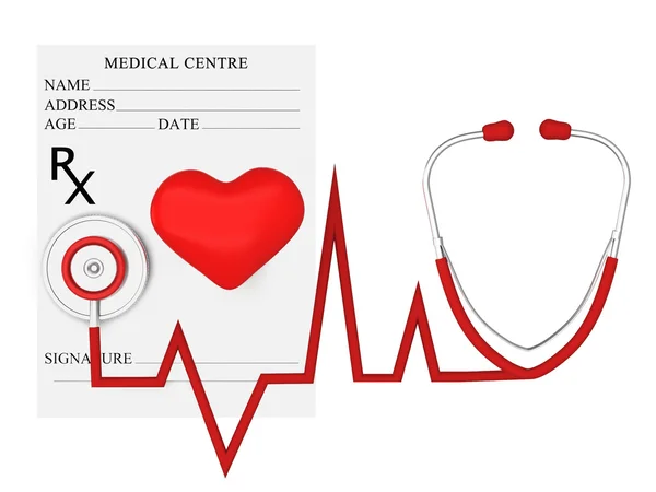 Primer plano de un estetoscopio en una prescripción de rx —  Fotos de Stock