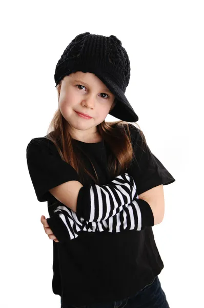 Portret van een punk rock jong meisje met hoed — Stockfoto