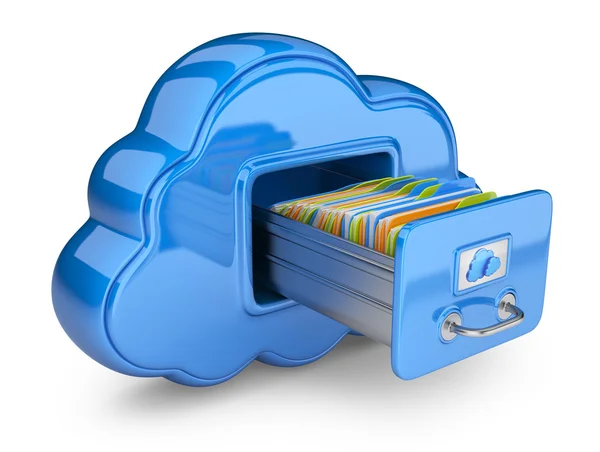 Archiviazione file nel cloud. icona del computer 3D isolato su bianco — Foto Stock