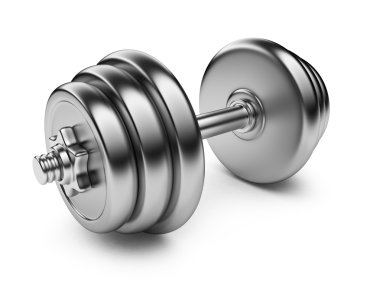 Metalik dumbbell. 3d simgesi beyaz zemin üzerine izole