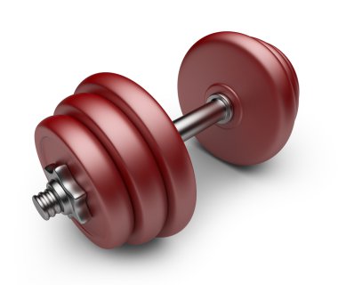 Kırmızı dumbbell. 3d simgesi beyaz zemin üzerine izole