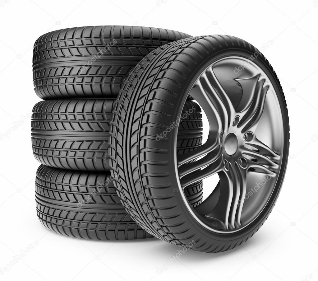 Automobile tire. Wheel 3D, Icon isolated on white background