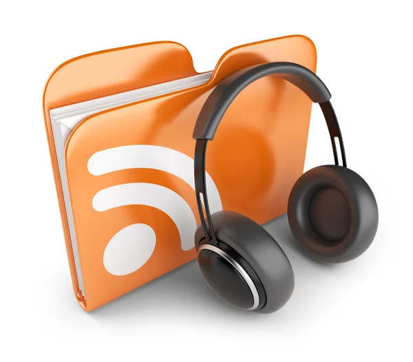 RSS audio folder. Concept of podcast feed. 3D Icon isolated — Stockfoto