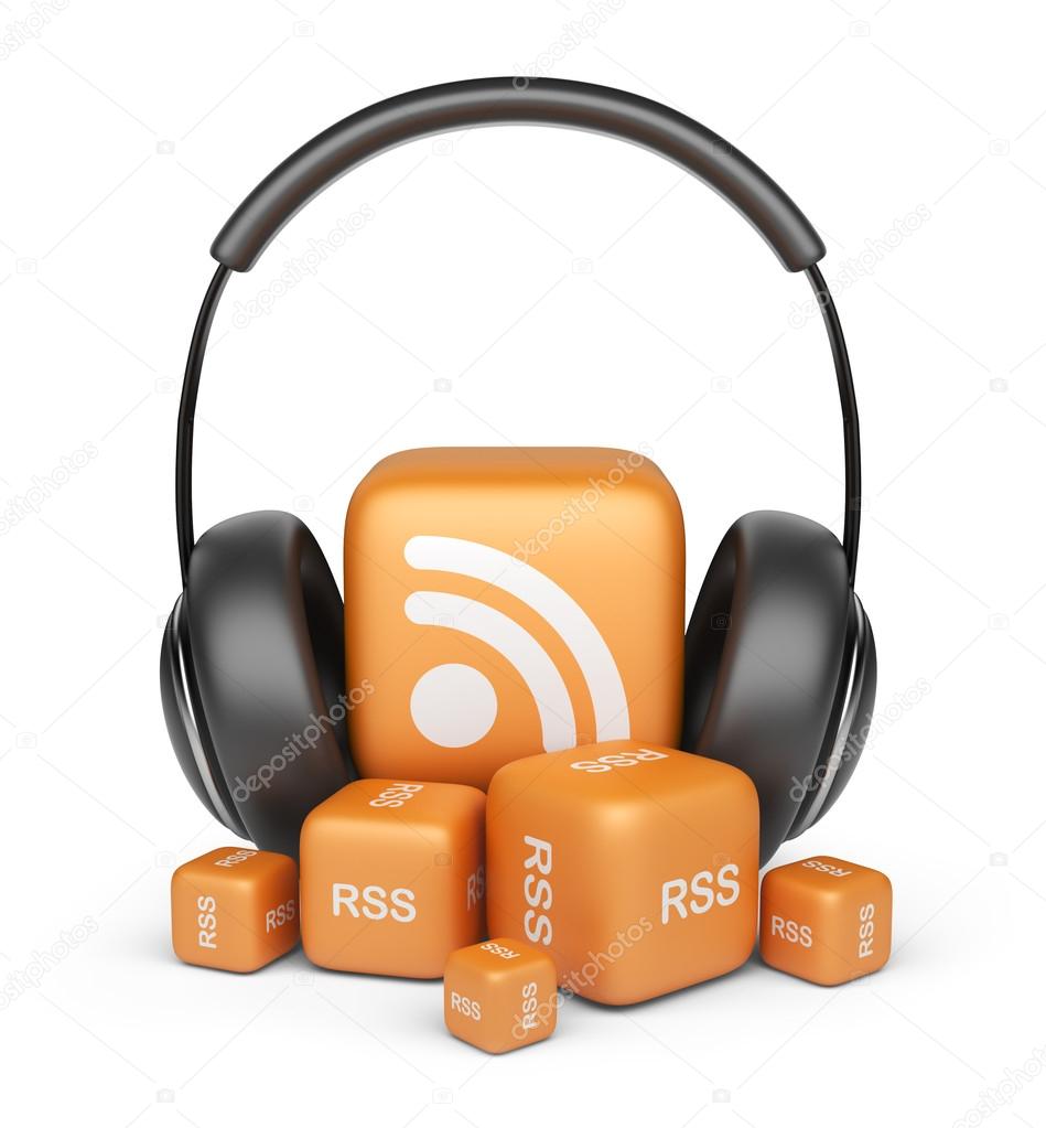 Feed of rss audio news. Podcast concept. 3D icon isolated