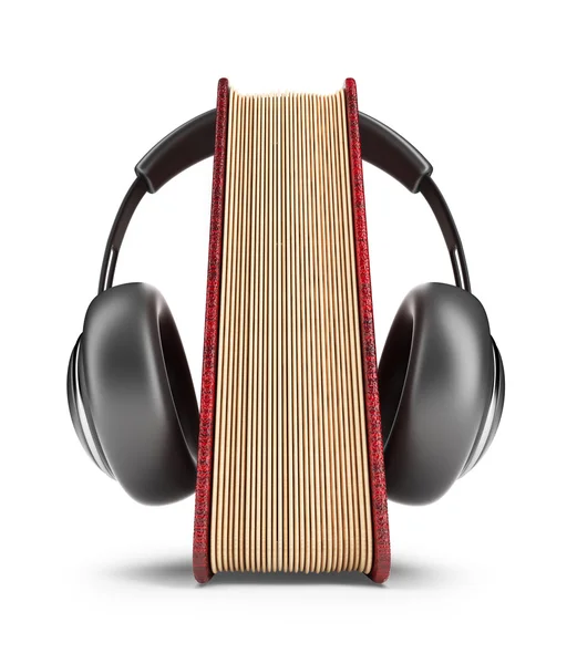 Boek met audio hoofdtelefoon. 3D pictogram geïsoleerd op witte achtergrond — Stockfoto