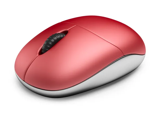 Une souris d'ordinateur rouge. Icône 3D isolée sur fond blanc — Photo