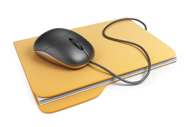 Computer mouse on folder. 3D Icon isolated on white background — Stock Photo, Image