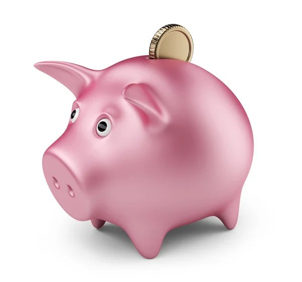 Putting coin into piggy bank. Investment. 3D Icon isolated — Stock Photo, Image