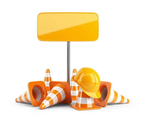 Traffic cones and hard hat. Road sign. Icon isolated on white ba — Stock Photo, Image
