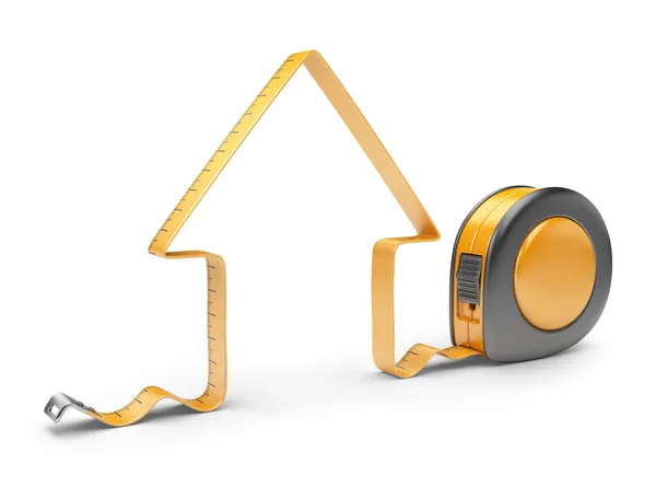 House and measuring tape 3D. Construction tool. Icon isolated on — Stock Photo, Image