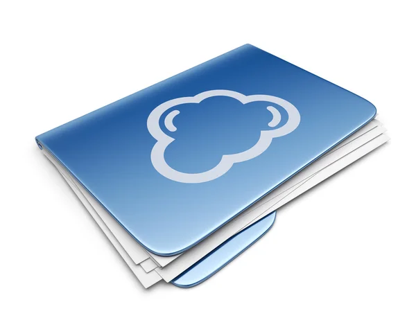 Blauer Wolkenordner. Dateispeicherkonzept. 3D-Symbol isoliert — Stockfoto