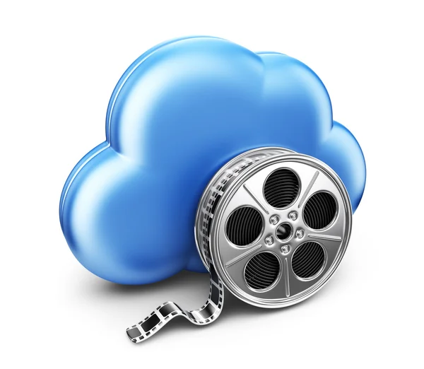 Storage movie film in cloud. 3D Icon isolated on white backgroun — Stok fotoğraf