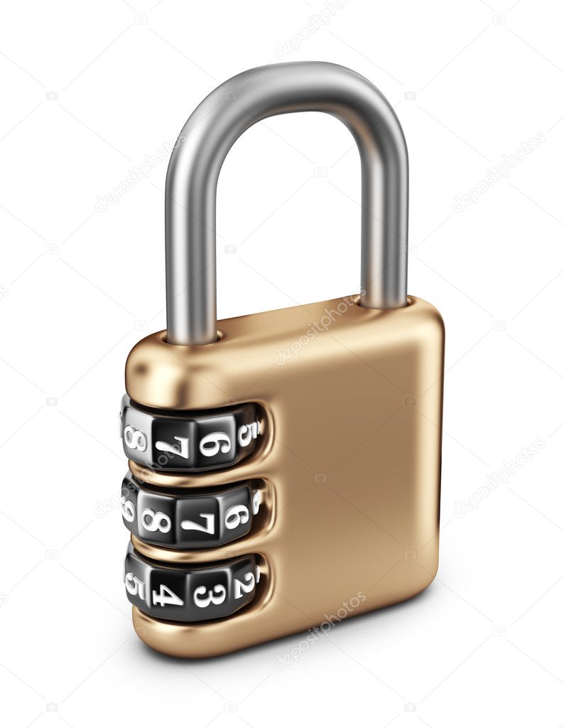 Closed code lock. 3D Icon isolated on white background