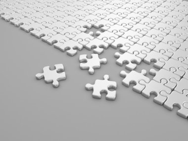 Damaged assembling of puzzle. 3D Illustration on gray background clipart