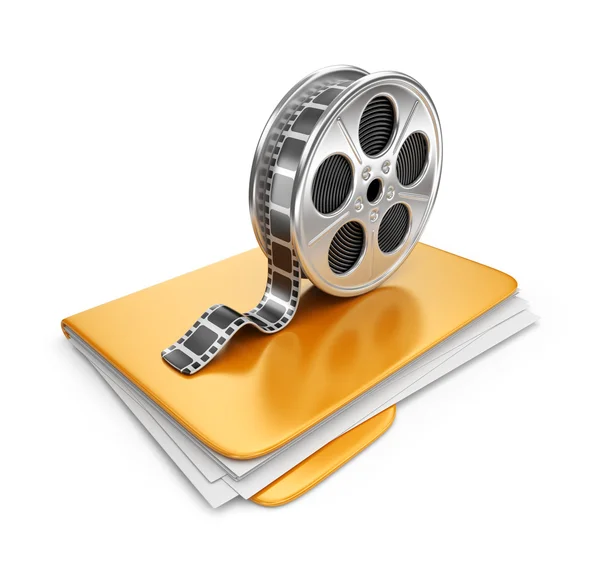 Movie folder with a films spool. 3D Icon isolated on white backg — Stock Photo, Image