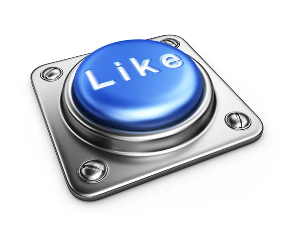 Синяя кнопка LIKE. 3D икона на белом фоне — стоковое фото