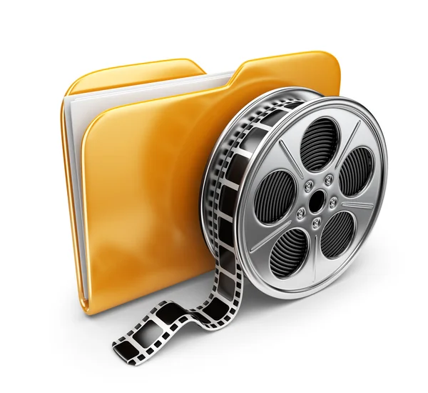 Movie folder with a films spool. 3D Icon isolated on white backg — Stock Photo, Image