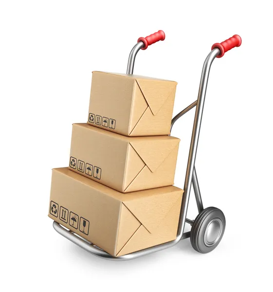 Hand truck with cardboard boxes. 3D Icon isolated on white backg — Stock Photo, Image