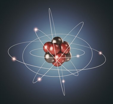 Atom. temel parçacık. Nükleer Fizik 3D arka plan