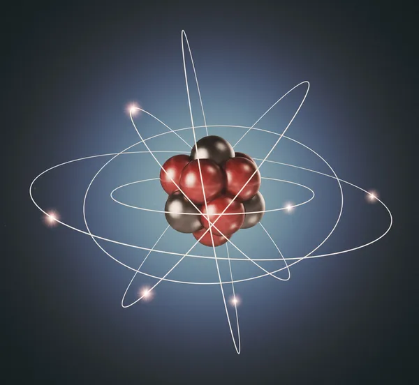 Atom. Elementarteilchen. 3D-Hintergrund der Kernphysik — Stockfoto