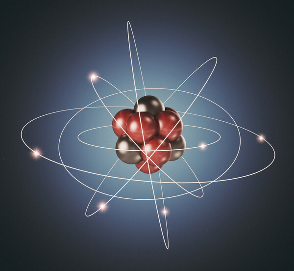 Atom. Elementary particle. 3D Background of nuclear physics