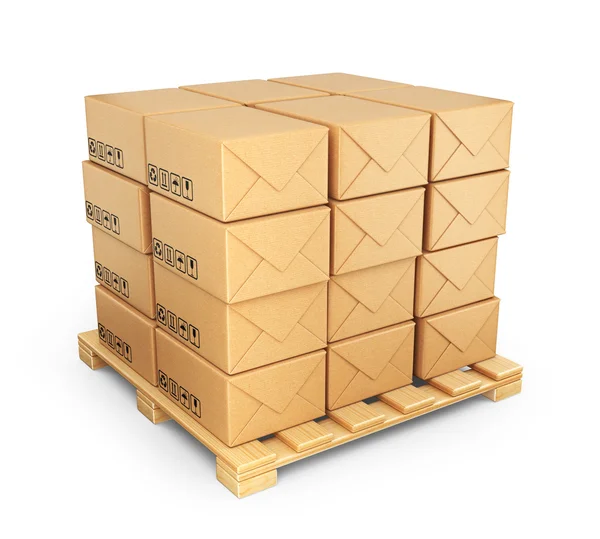 Cajas de cartón en paleta. Entregar concepto. Icono 3D aislado — Foto de Stock