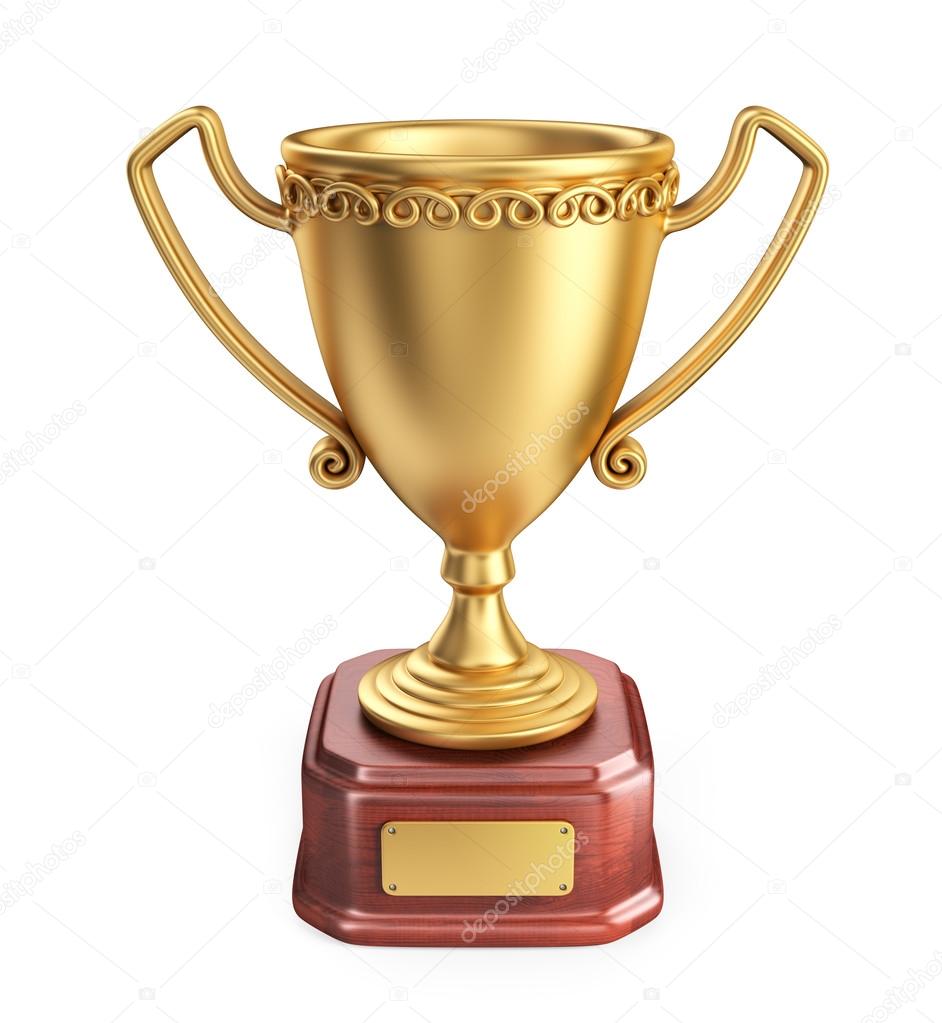 Gold cup winner trophy. 3D Icon isolated on white background