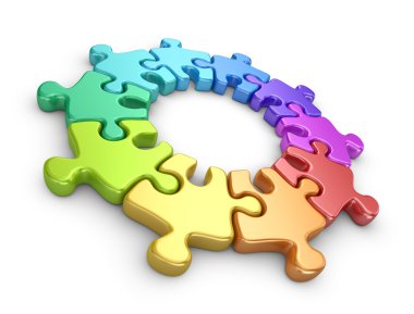 3D puzzle. ekip çalışması kavramı. Beyaz arka plan üzerinde izole