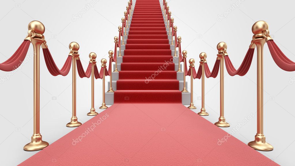 Staircase with red carpet 3D. Concept of success