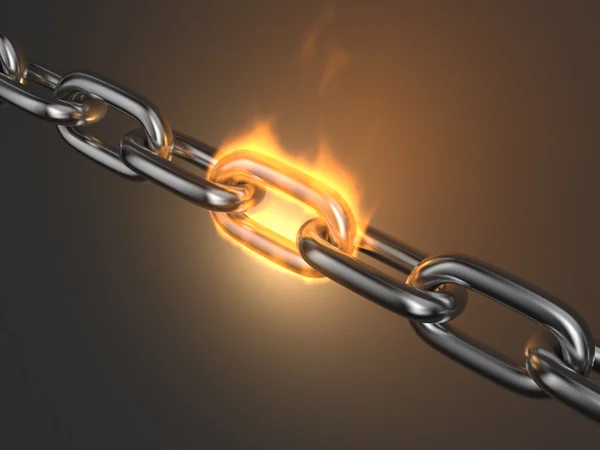 Steel chain link reliabilityin fire 3D. Teamwork — Stock Photo, Image