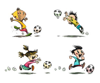 Children playing Football, Soccer and other Ball Games clipart